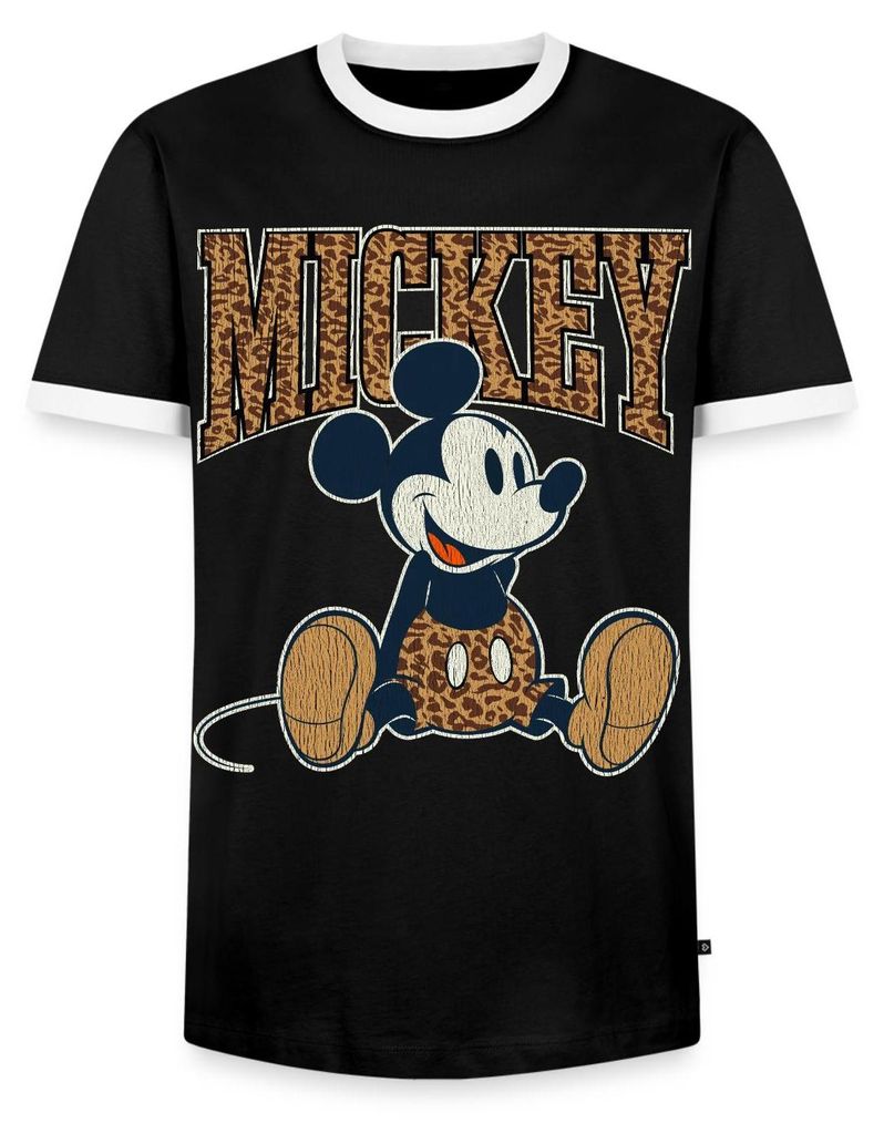 Mickey & Minnie Mickey Mouse Leo Look Männer Kontrast T-Shirt, L, Schwarz/Weiß