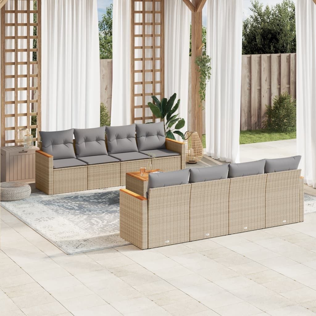 Maison Exclusive - 9-tlg. Garten-Sofagarnitur mit Kissen Beige Poly Rattan