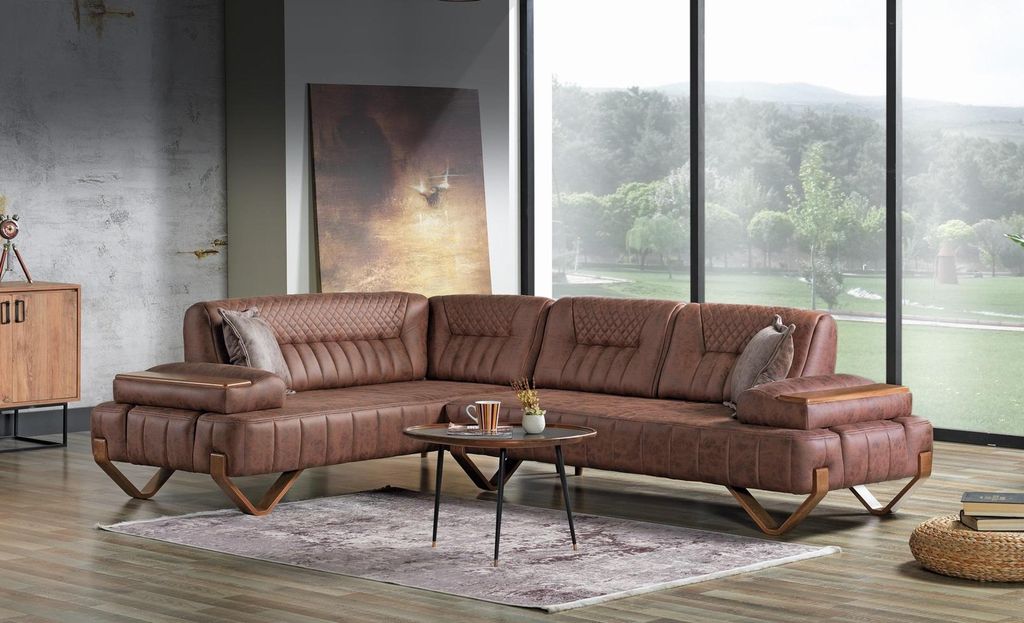Ecksofa Wohnlandschaft Farbe Braun L-Form Sofa Neu Produktbild 