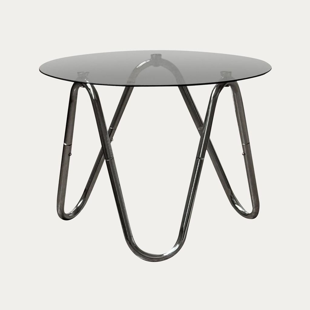 HOMLA Beistelltisch SERENZA, verchromt, Glas, grau, 50 x 35 Produktbild 