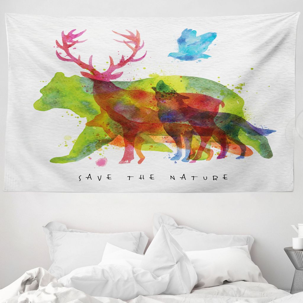 ABAKUHAUS Tier Wandteppich, Alaska Tiere Bär Wolf aus Weiches Mikrofaser Stoff Waschbar ohne Verblassen Digitaldruck, 230 x 140 cm, Mehrfarbig