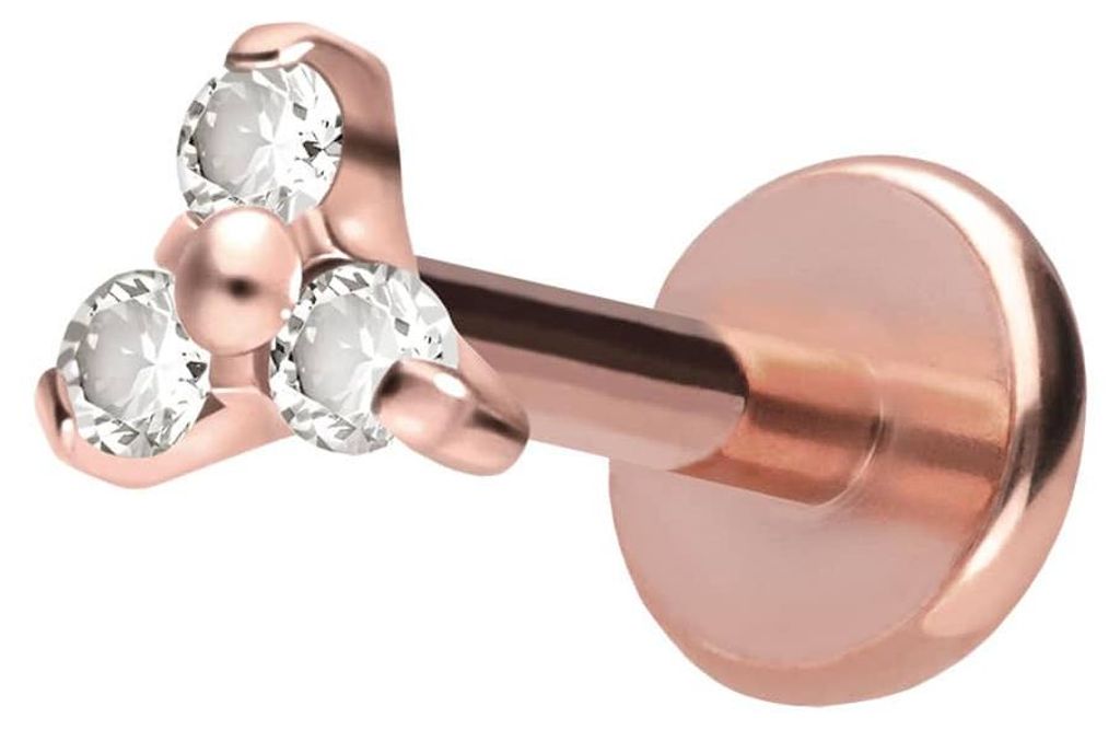 Ohrpiercing, Nasenpiercing Titan Labret mit Push Fit KRISTALLBLUME RoséGold Stablänge: 9mm | Stabstärke: 1mm | Discgröße: 3,5mm