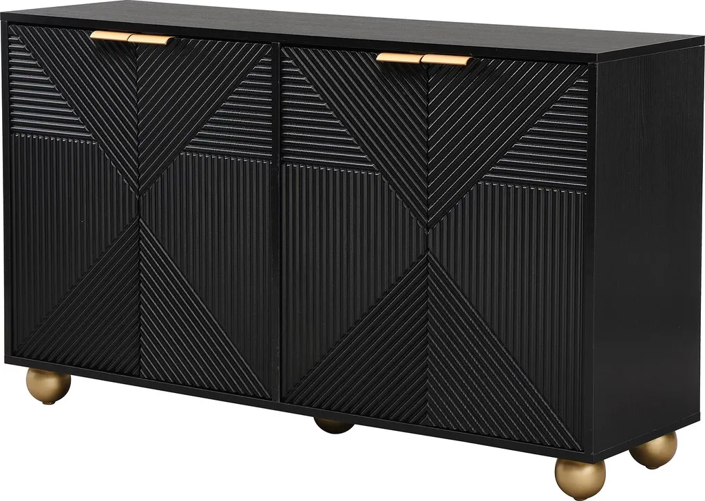 Sideboard Noir 4 Portes de Qualité, Finition Mate pour l'Entrée