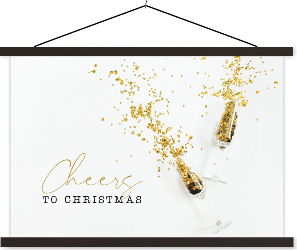 MuchoWow Textilposter Winter - Gold - Weiß 90x60 cm mit schwarzem Rahmen - Aufhängungssatz