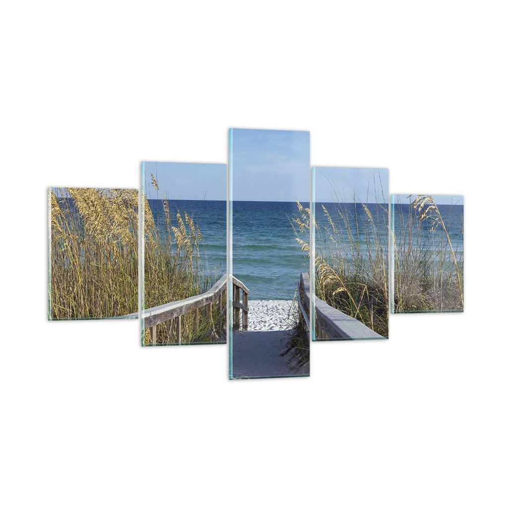 Bilder auf glas - 5 Teile - Strand Düne Strecke - 125x70cm - Glasbilder - Wandbilder - Bilder - zum Aufhängen bereit - Wanddekoration aus Glas - ...