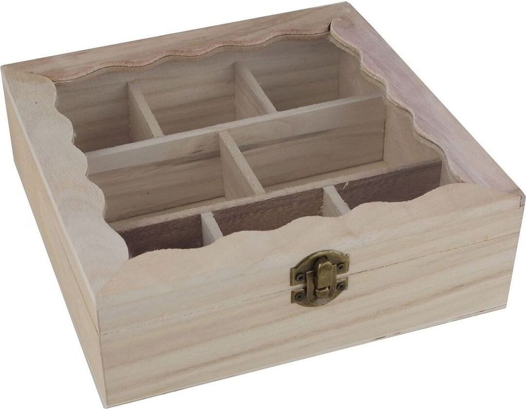 LEX Deko Tee-Box aus Holz mit Klappdeckel 20x20x6,5cm Produktbild 