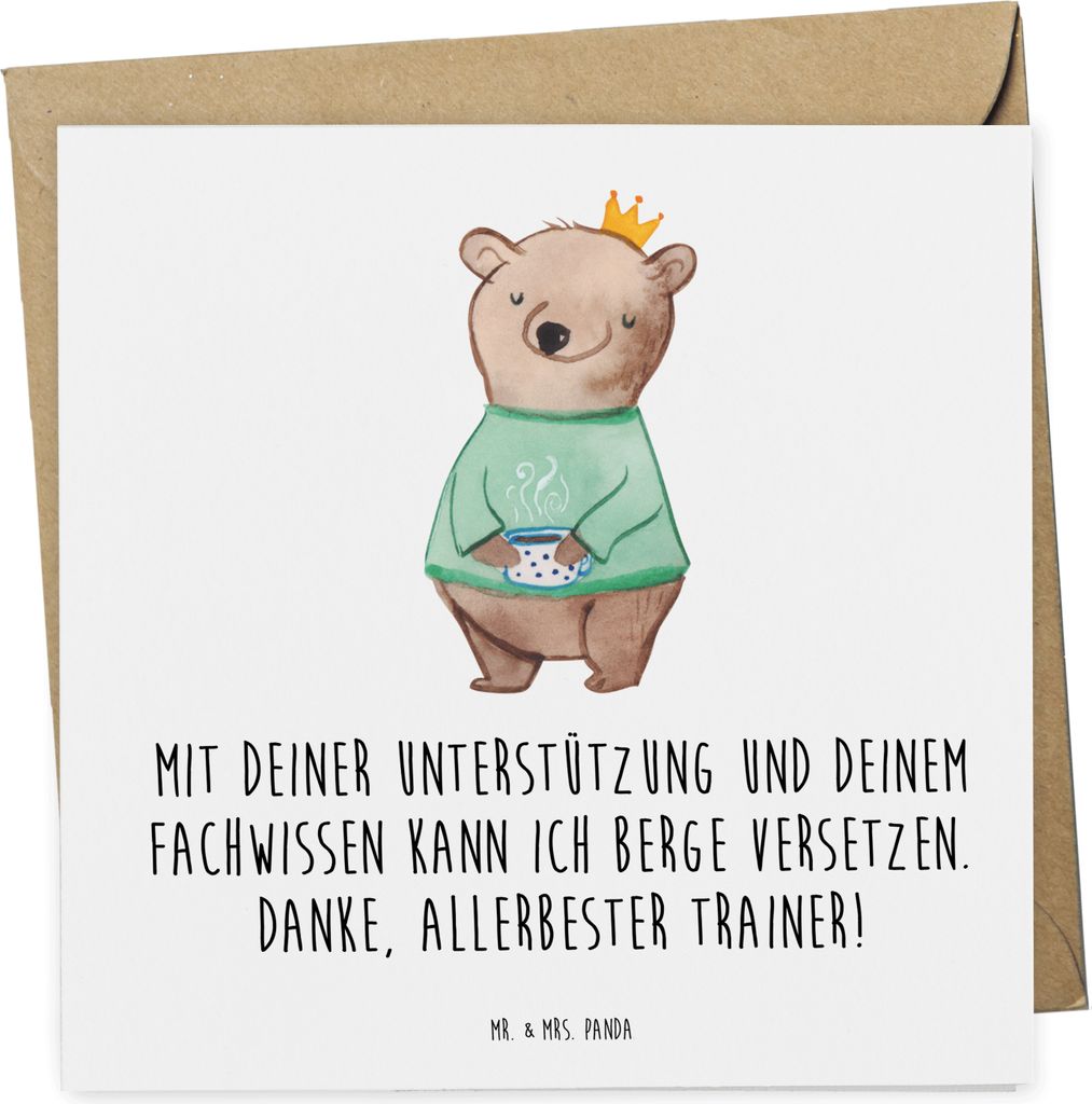 Mr. & Mrs. Panda Glückwunschkarte Bester Trainer - Weiß - Geschenk, anlasskarte, Grußkarte, Bedanken, handgefertigt, liebevoll, Danke sagen, dop...