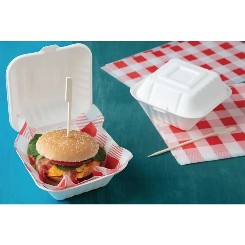 Boîte burger 14,9 cm Fiesta anti-humidité et compostable en bagasse x500