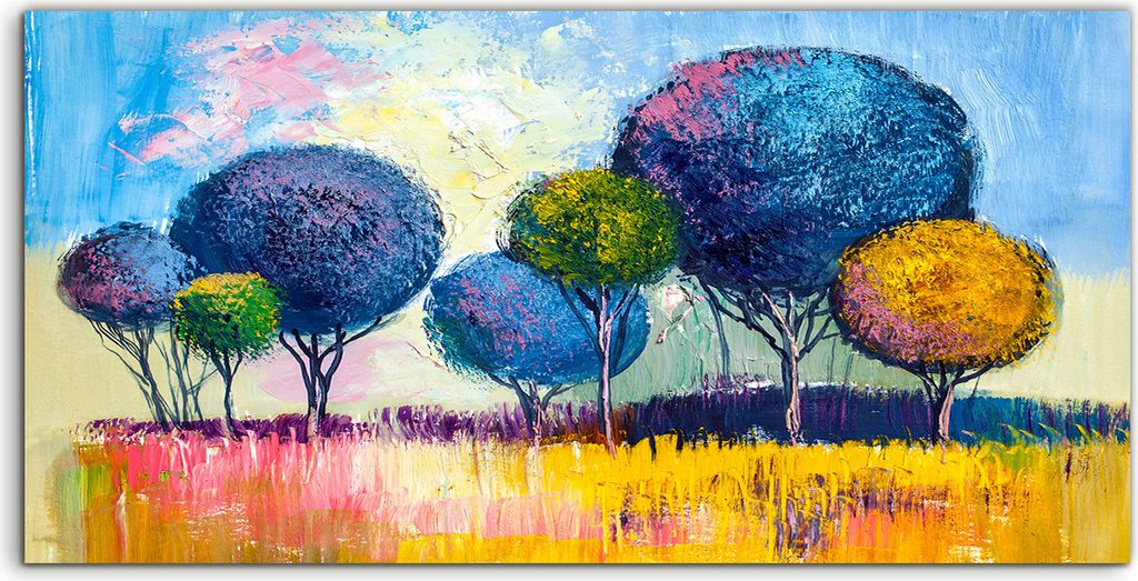 Coloray Acrylbild 140x70 Wandbild Acrylbilder Kunst Bild Malerei Bäume bunte Birke