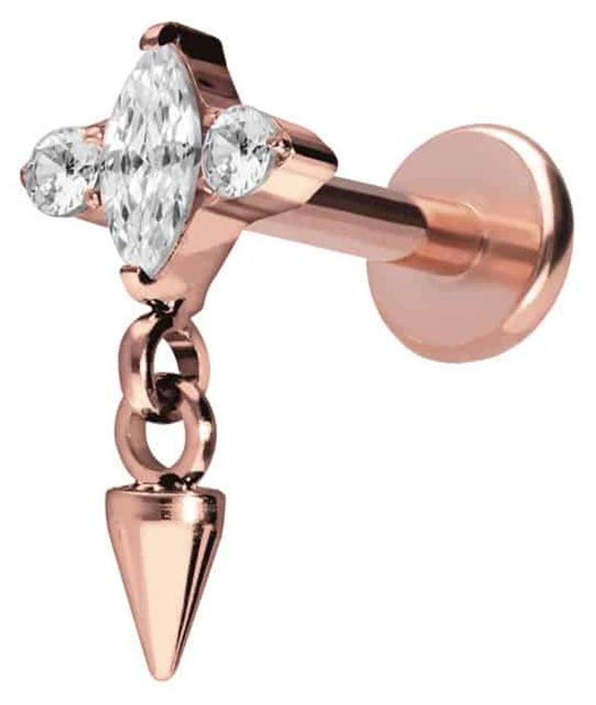 Ohrpiercing, Nasenpiercing Titan Labret mit Innengewinde EINGEFASSTE KRISTALLE + SPITZE RoséGold Stablänge: 7mm | Stabstärke: 1,6mm