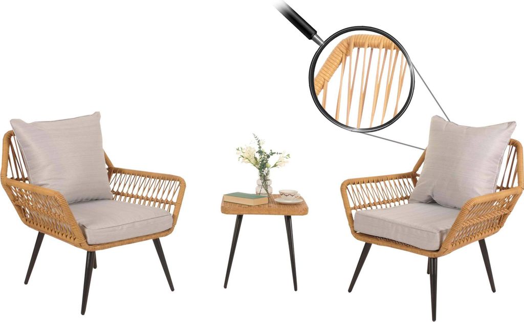 Poly-Rattan Garnitur MCW-N34, Balkon-Set Gartengarnitur Sitzgruppe Stuhl Beistelltisch hellgrau