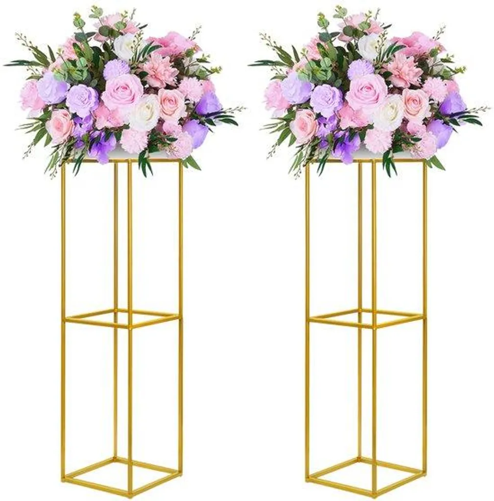 Lot de 2 Supports à Fleurs Mariage 80cm Dorés avec Plaques en Acrylique