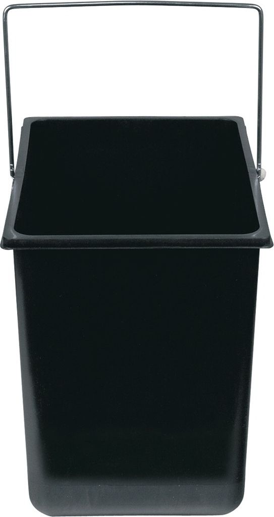 A black rectangular bucket with a silver handle is shown against a white background.