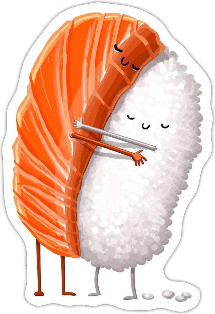 Spreadshirt Sushi Geschenk Umarmung Reis Nigiri Fisch Sticker Aufkleber, 10 x 10 cm, Mattweiß