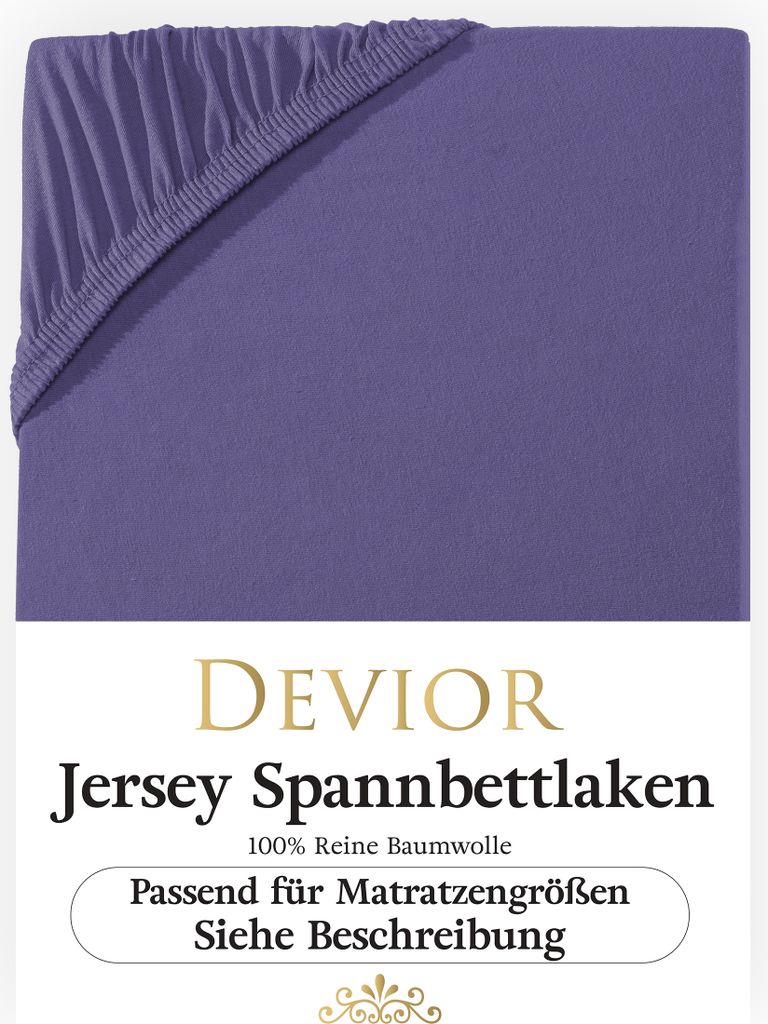 Devior Jersey Spannbettlaken 180x200 - 200x220 lila Bettlaken 100% Baumwolle für Boxspringbett und Wasserbett