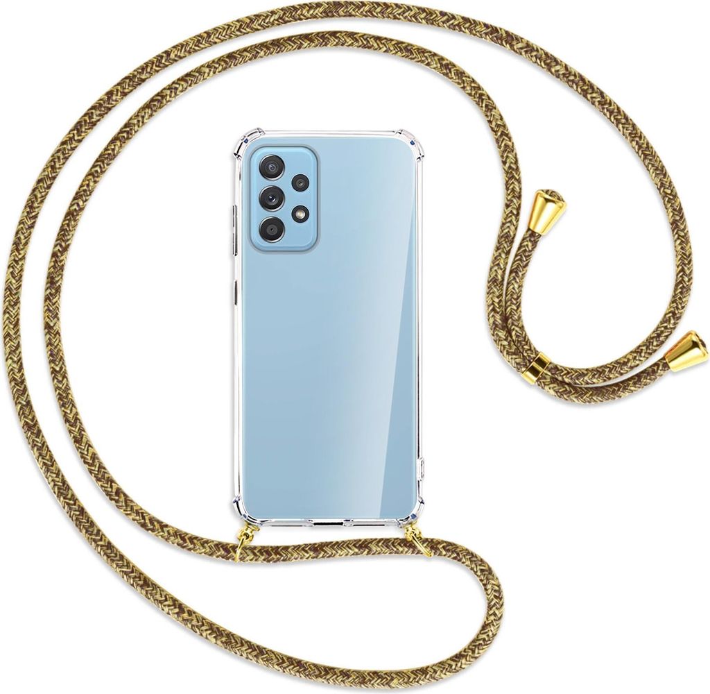 Handykette Backcover-Schutzhülle mit Band (Metall goldfarben) für Samsung Galaxy A52 4G / 5G, A52s 5G - braun+beige