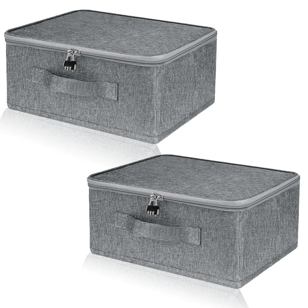 Lot de 2 Bacs de Rangement Verrouillables Tissu Gris 30x20cm Pliables