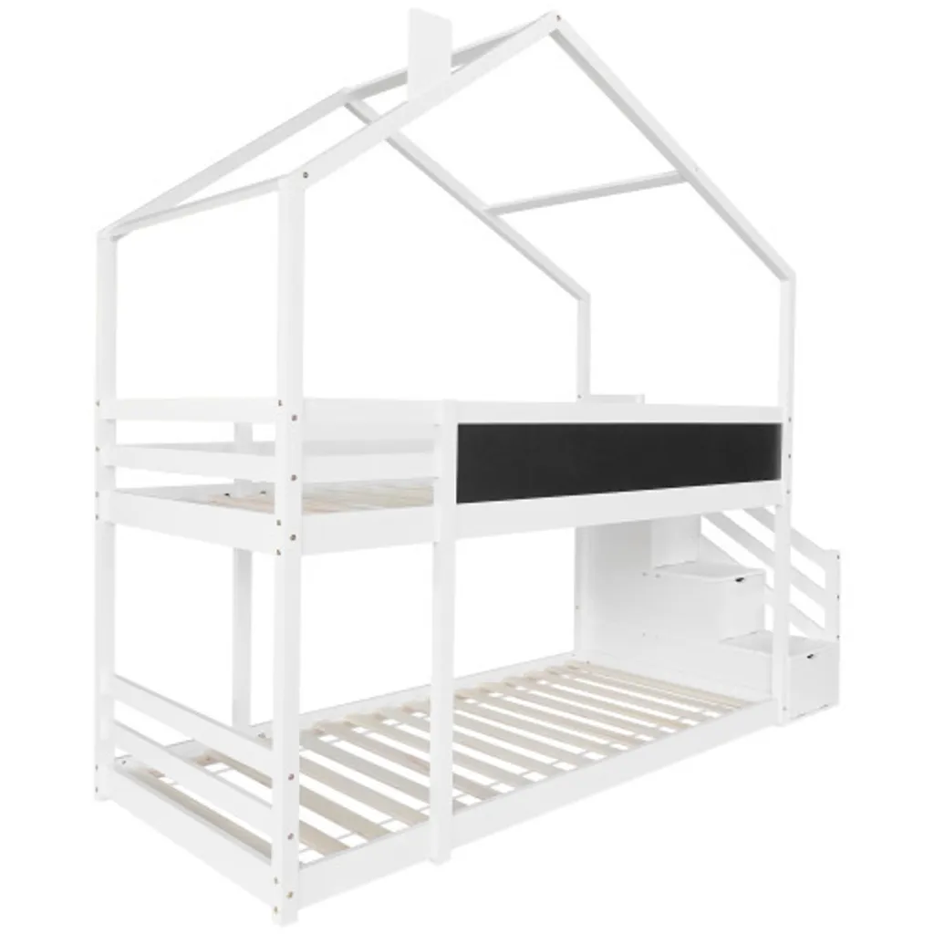 Lit Superposé Sécurisé Gain de Place avec Escalier et Tiroirs Intégrés