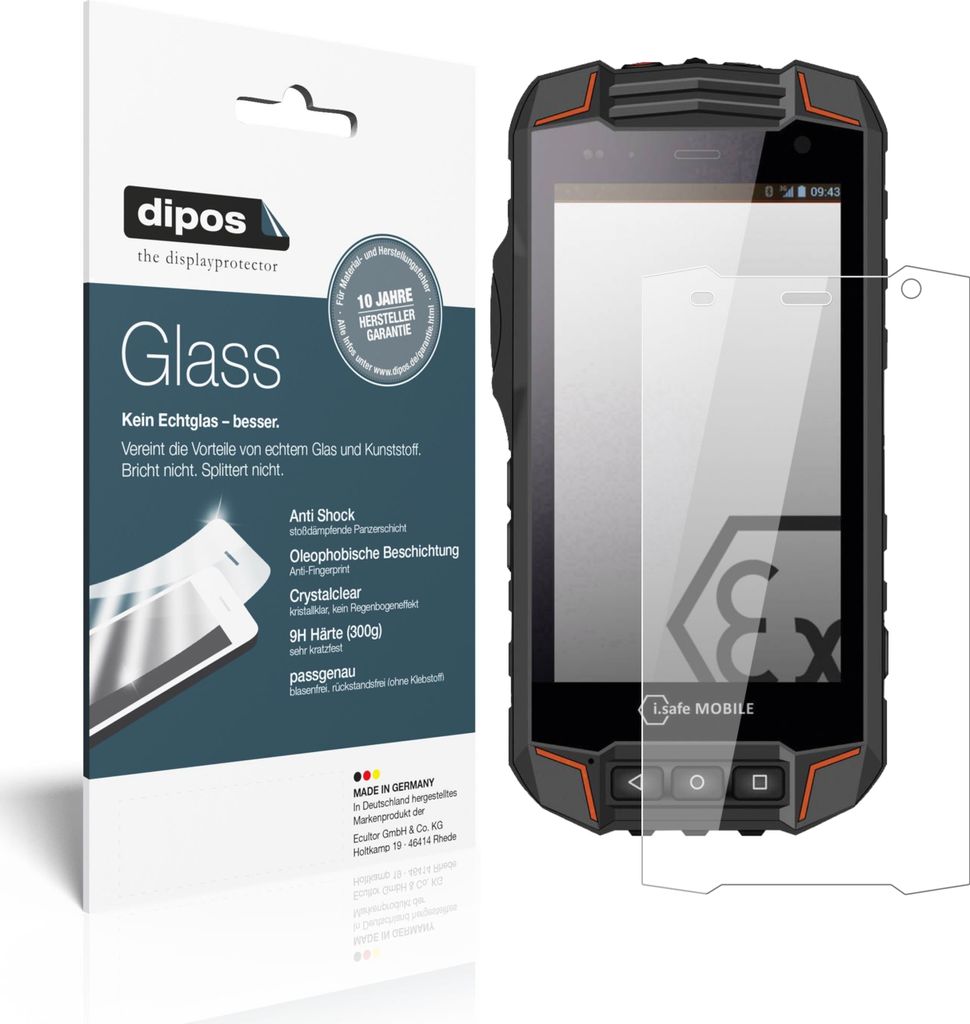 1x Schutzfolie für i.safe MOBILE IS520.1 - Anti-Shock 9H Folie dipos Glass Kunststoffglas