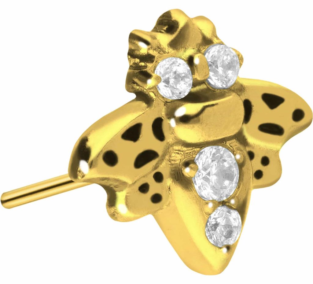 Piercing-Zubehör Titan Aufsatz mit Push Pin BIENE + KRISTALLE