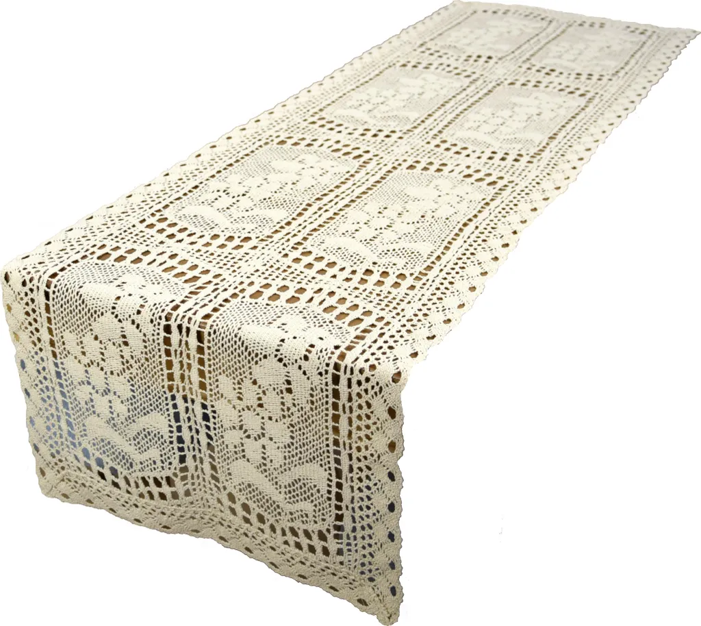 Décoration de table basse bohème napperon crochet beige 40x160cm