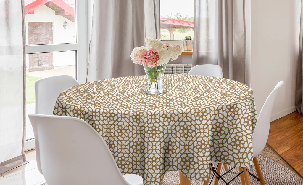 Tovaglia Rotonda ABAKUHAUS 150cm Orientale Bianco Cacao Elegante