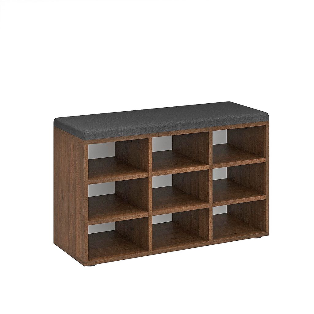 KOMTO Schuhbank mit Sitzfläche - Schuhregal Schuhschrank mit Sitzbank Flur Bank mit Stauraum Garderobenbank Sofia 80 x 50 x 30 cm Nussbaum