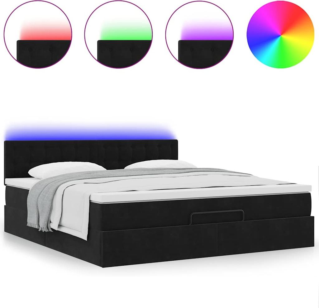 Ottoman-Bett mit Matratze & LEDs Schwarz 160x200 cm Samt