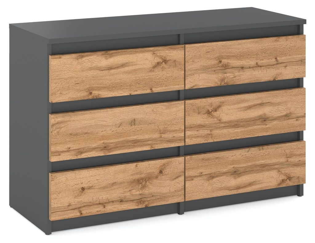 Kommode „HIT“, 6 Schubladen, 100 cm, Mattgrau/Wotan-Eiche Produktbild 