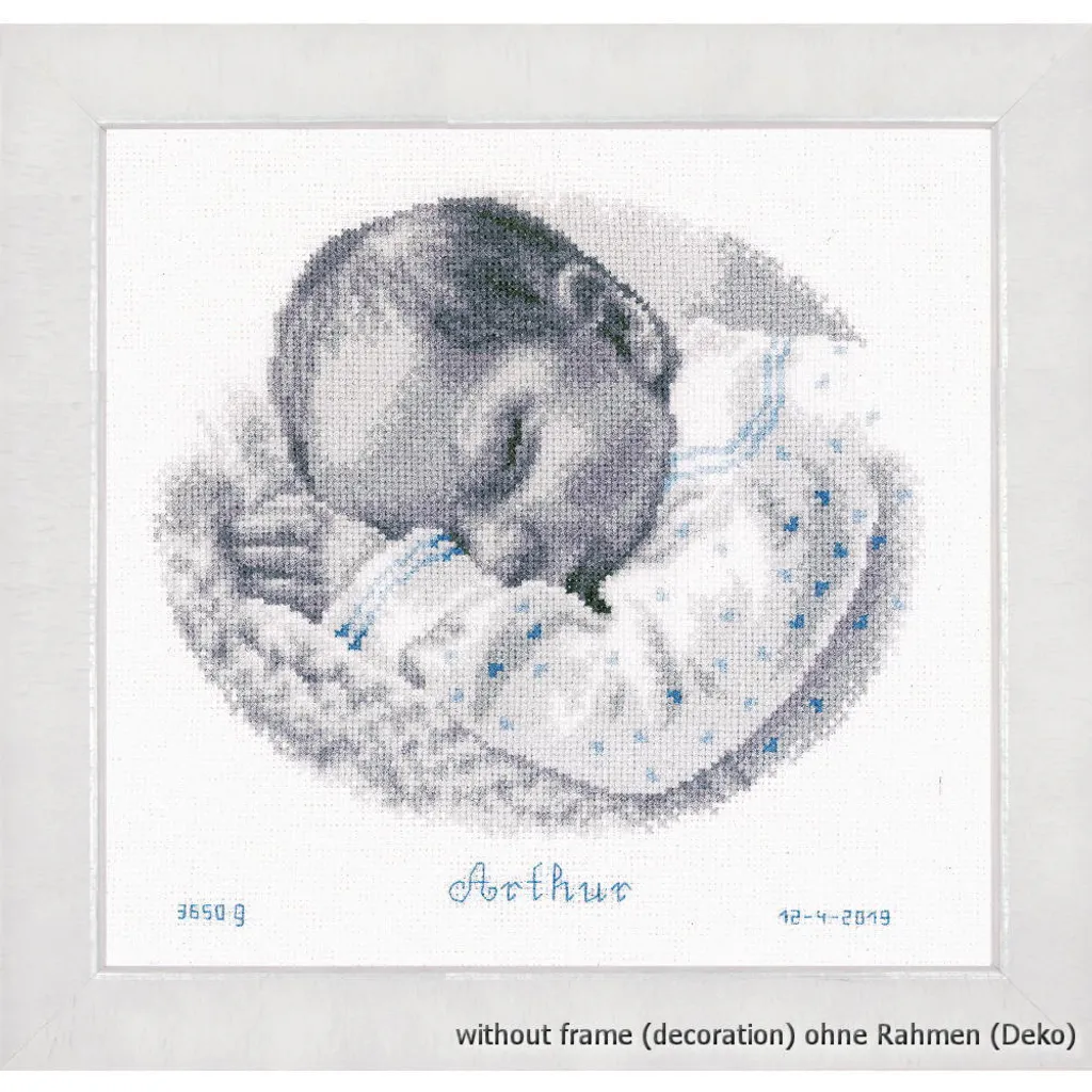 Kit broderie point de croix Enfant Endormi, fils de qualité et toile Aïda