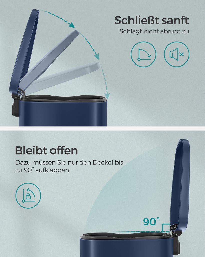 50 Liter Mülleimer Küche Edelstahl Mit Deckel - Schlanker Fußpedal Abfalleimer Soft-Close, Rostfrei, Großer Innenbehälter, Schwarz
