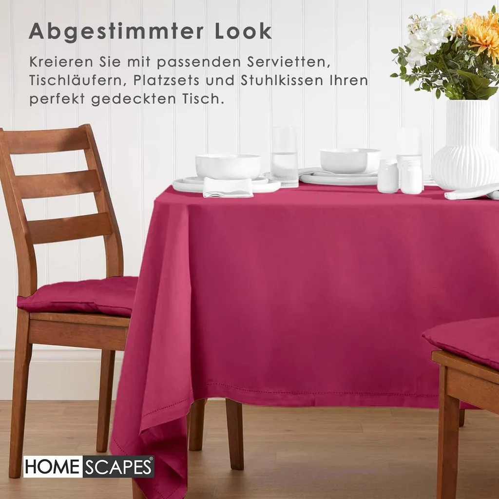 Tovaglia Cotone Homescapes Rosso Vino 137x228 - Ideale per Famiglia - 8
