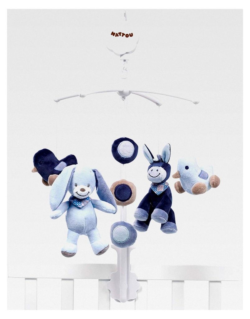 Mobile mit Spieluhr Alex und Bibou, Sanftes Wiegelied "La-Le-Lu", 7 x 31 x 37 cm, Blau