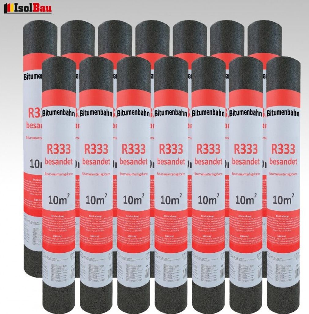 Isolbau Dachpappe R333 Besandet 140m2 14 Rollen Bitumenbahn Bitumen-Dachbahn