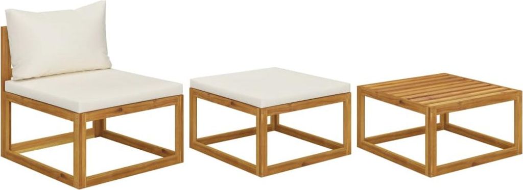 3-tlg. Garten-Lounge-Set mit Creme-Kissen Massivholz Akazie