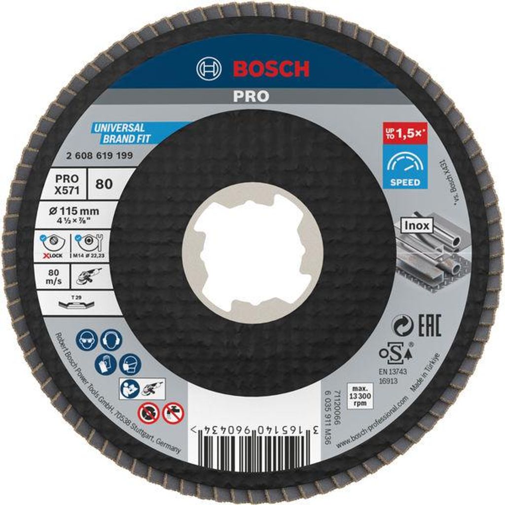 PRO X571 Fächerschleifscheibe X-Lock, abgewinkelt, 115 mm, K80