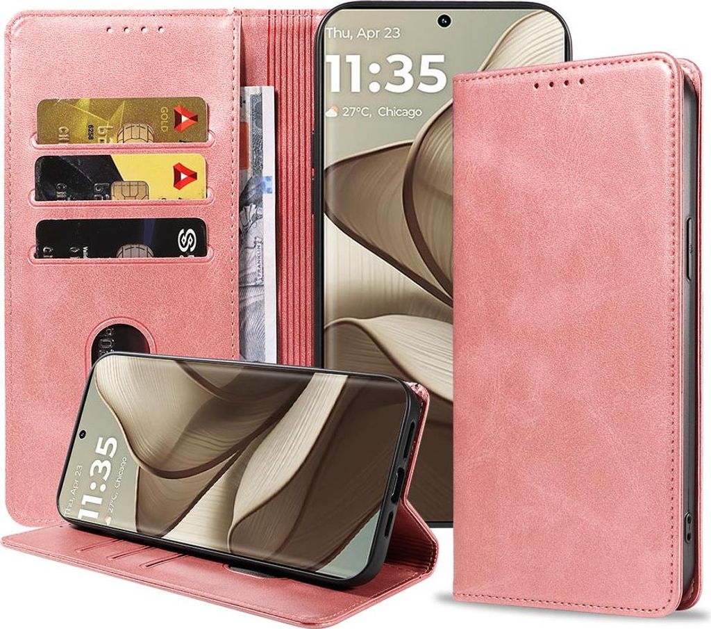 Geeignet für Motorola Edge 50 Handytasche Kunstleder mit Magnetverschluss und Kartenhalter Bookcase mit Klappe - Wallet Case mit Kartenfach - Pink...