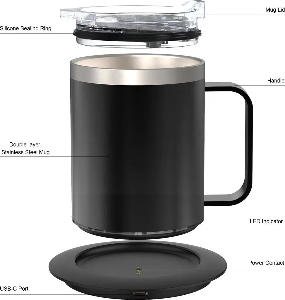 Chauffe-tasse intelligent et mug isotherme en acier inoxydable 365ml