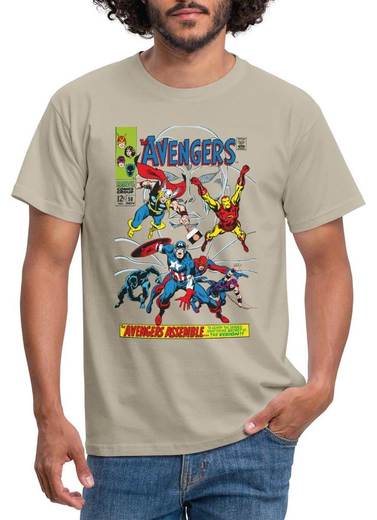 Spreadshirt Avengers Comic Superhelden Assemble Männer T-Shirt, XL, Sandbeige