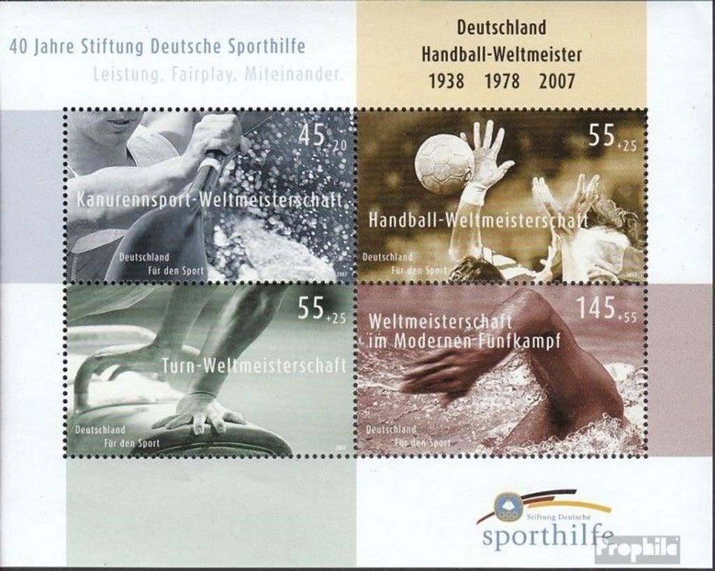 Briefmarken BRD (BR.Deutschland) 2007 Mi Block70 (kompl.Ausg.) gestempelt Sport