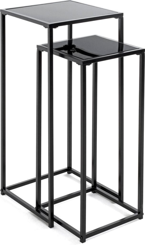 HAKU Möbel Blumenständer Beistelltisch 2er Set schwarz - Metall, Sicherheitsglas 5 mm, B/H/T: 25/30x60/70x25/30 cm