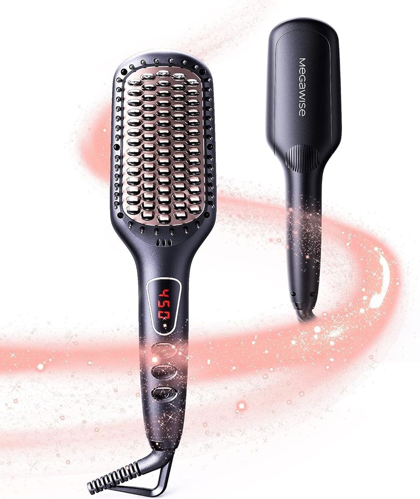 MEGAWISE Pro Keramik Ionic Haarglätter Bürste für Zuhause Salon, Glätteisen Haarbürste mit 20 Sekunden Heiztechnik, Auto-Off, Verbrühungsschutz