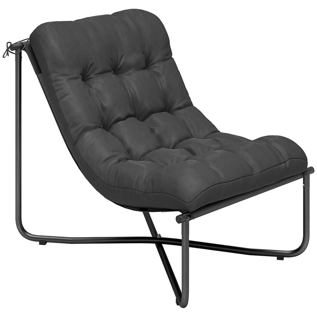 Lounge Sessel Outdoor Ergonomischer Gartensessel mit hautfreundlich Kissen Breiter Sitz Stahlrahmen Dunkelgrau