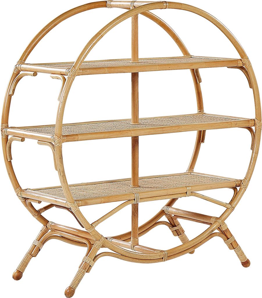 BELIANI Regal Natürlich Beige Rattan mit 3 Fächern Oval Offenes Design Raumteiler Wohnzimmer Arbeitszimmer Flur Diele Möbel