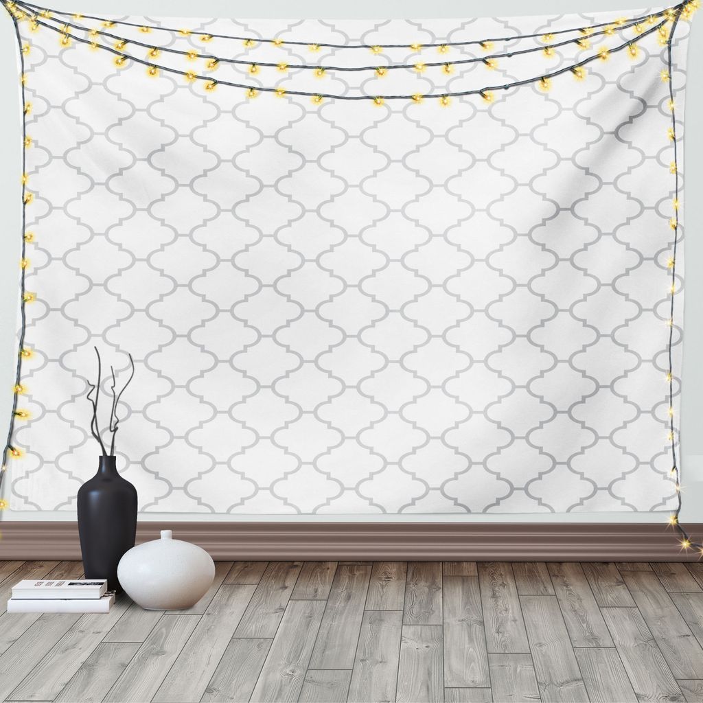 ABAKUHAUS Grau Wandteppich, Monochrome-Damast-Muster, Wohnzimmer Schlafzimmer Wandtuch Seidiges Satin Wandteppich, 150 x 100 cm, Weiß grau