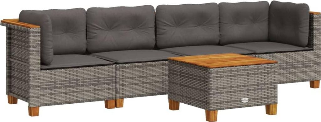 vidaXL 5-tlg. Garten-Sofagarnitur mit Kissen Grau Poly Rattan