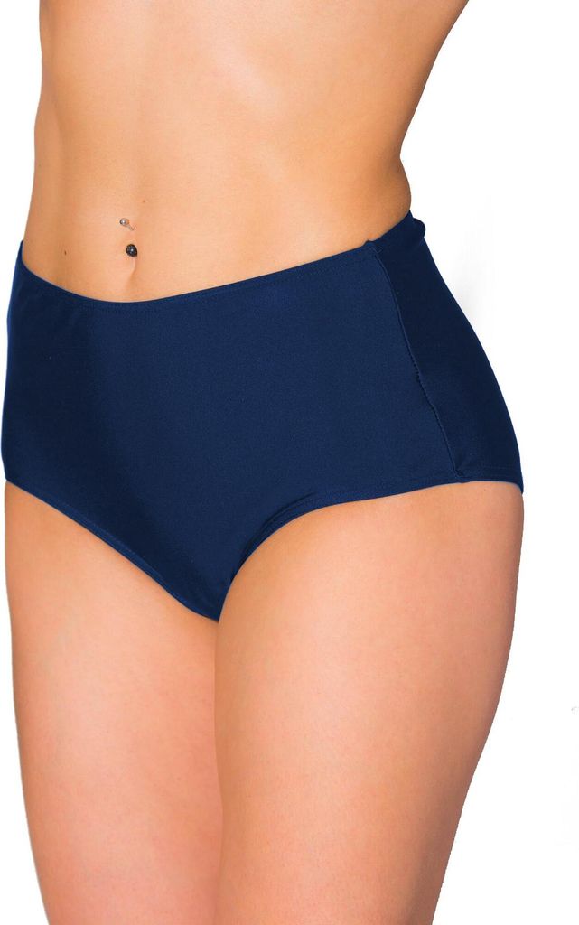 Aquarti Damen Bikinihose Bikini-Slip mit Hohem Bund , Farbe: Dunkelblau, Größe: 40