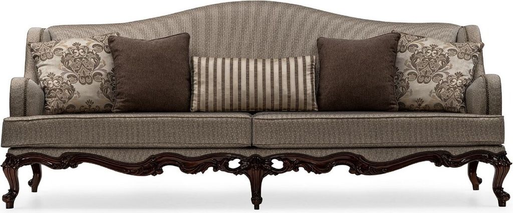 Casa Padrino Luxus Barock Wohnzimmer Sofa Silber / Braun - Handgefertigtes Barockstil Sofa mit dekorativen Kissen - Luxus Wohnzimmer Möbel im Baro...