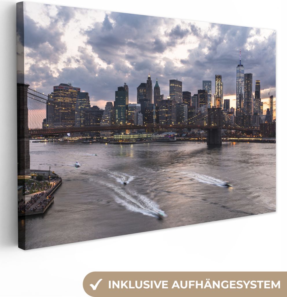 OneMillionCanvasses - Leinwandbilder - 150x100 cm, New York - Brooklyn Bridge - Manhattan, Wandbilder Kunstdruck Wanddekoration