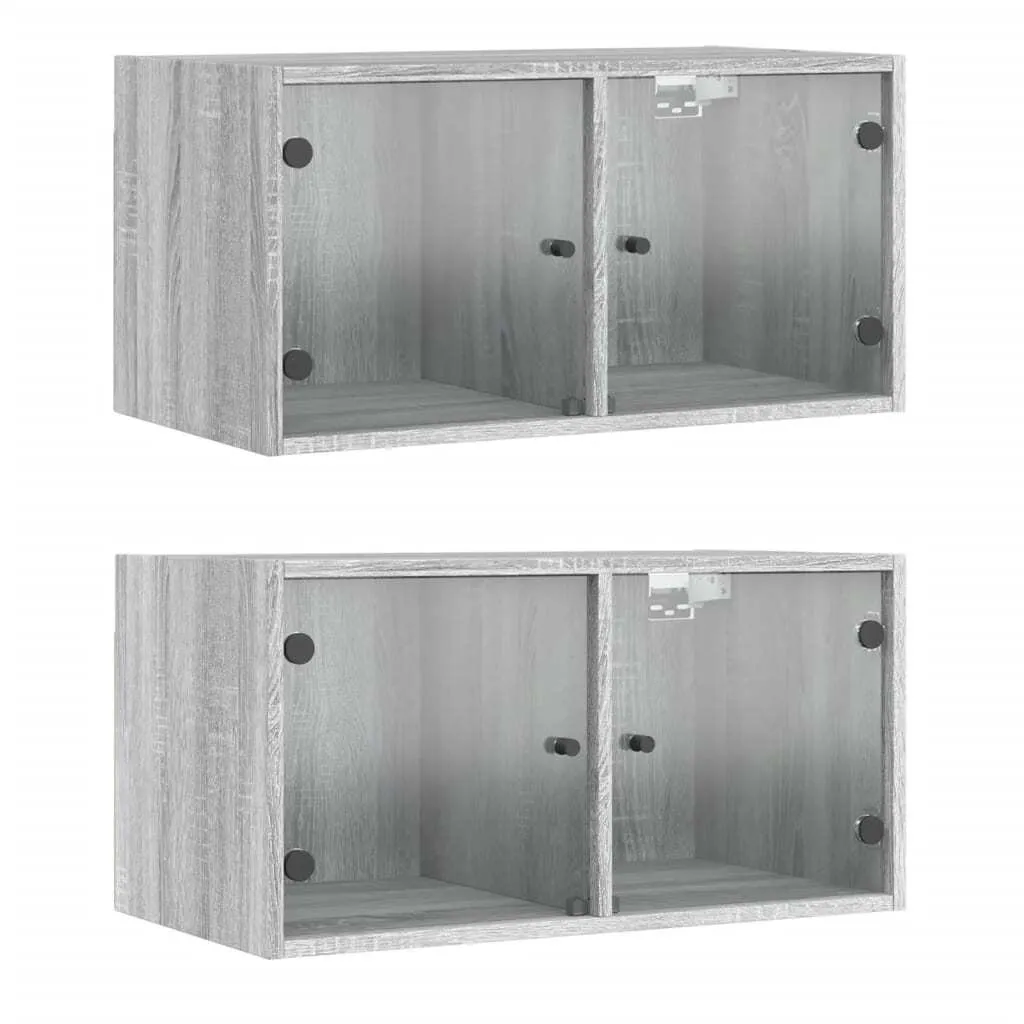 SYFAX™ Mobili a Muro 2pz Grigio Sonoma con Vetro | Arredo Soggiorno Salvaspazio
